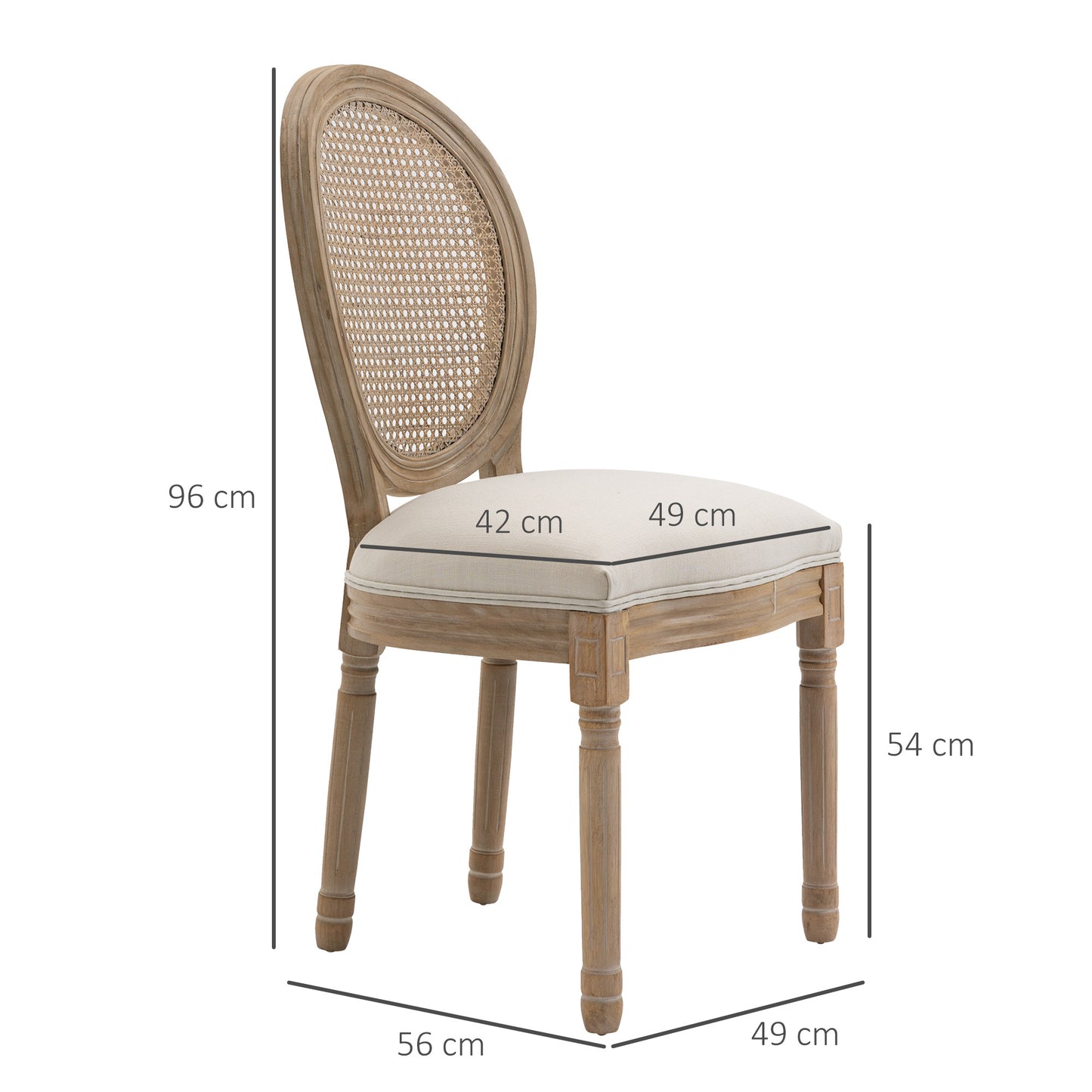 Eetkamerstoelen – Stoel – Keukenstoel – Zithoekstoel – Armstoel – Set van 2 – Rattan Rugleuning – Gestoffeerde Zitting Linnen Look – Massief Houten Poten – Anti-slip Voetjes – Hoog Zitcomfort – Max. 120 kg