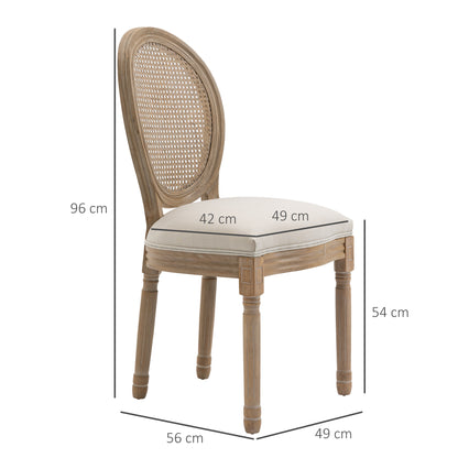 Eetkamerstoelen – Stoel – Keukenstoel – Zithoekstoel – Armstoel – Set van 2 – Rattan Rugleuning – Gestoffeerde Zitting Linnen Look – Massief Houten Poten – Anti-slip Voetjes – Hoog Zitcomfort – Max. 120 kg
