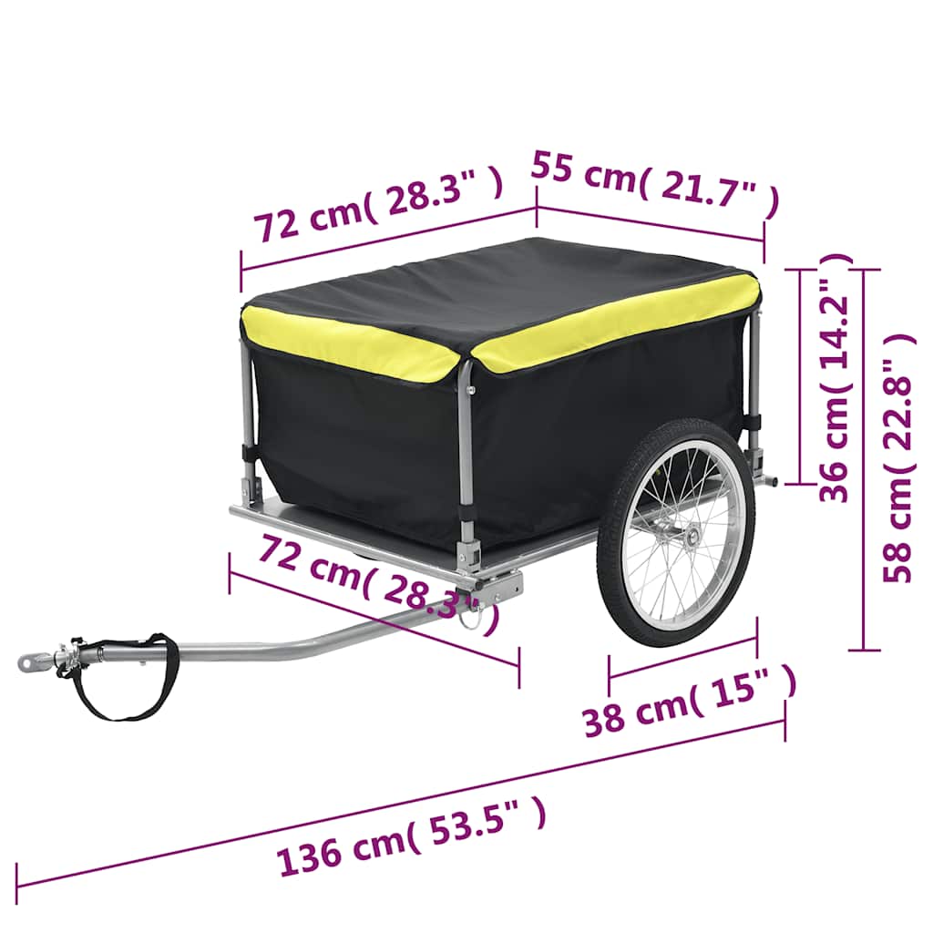 Fietskar – Fietszweefkar – Fietskar – Fietswagen – Transportkar – Zwart Geel – Draagvermogen 65 kg – Waterdichte Polyester Laadruimte