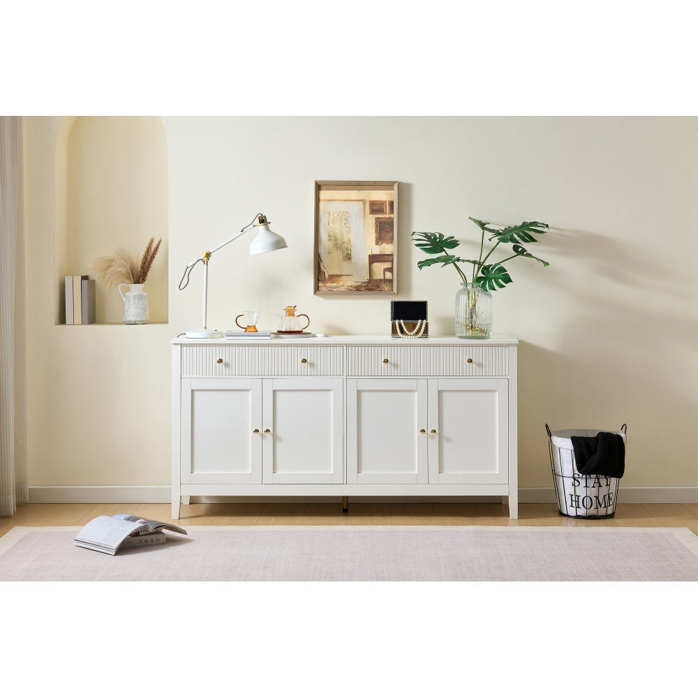 Opbergkast Hal – Dressoir – Kast – Sideboard – Vitrinekast – Wit & Goud – 2 Lades & 4 Deuren – Veel Bergruimte