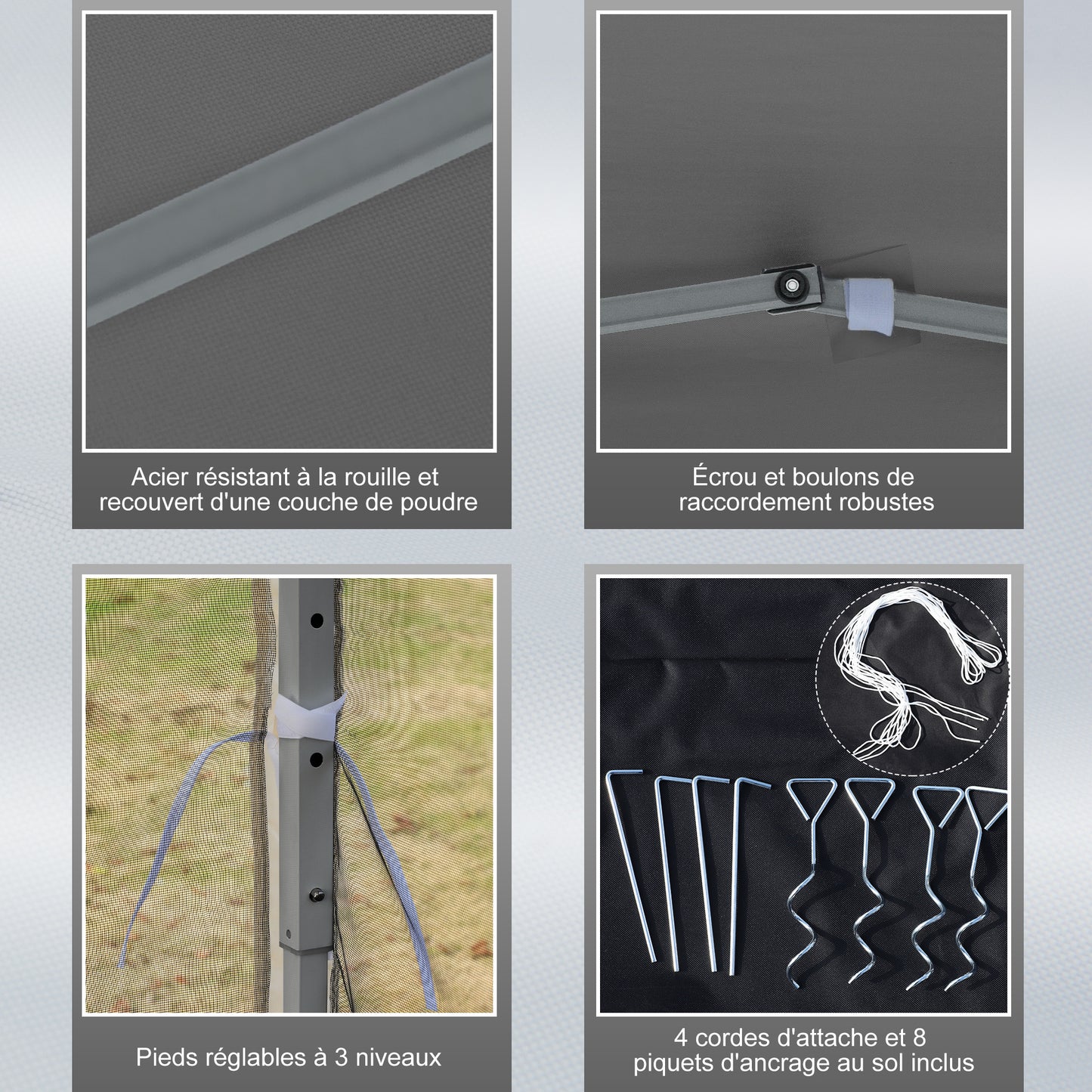 Paviljoen – Tuinkamer – Tunneltent – Partytent – Gazebo – Grijs – 3x3 Meter – 4 Afneembare Muggennetten
