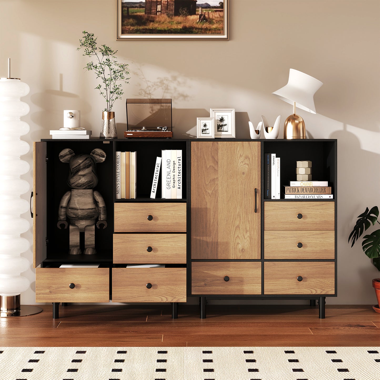Opbergkast – Ladekast – Kastenmeubel – Dressoir – Opbergruimte – Modern Design – 4 Lades Met Open Vak – Verhoogde Metalen Pootjes