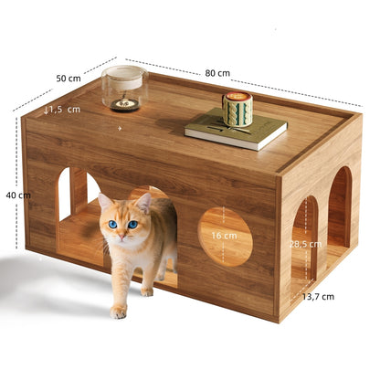 Krabpaal – Kattenkrabpaal – Kattenmeubel – Kattenhuis – Kattenboom – Notenhouten Salontafel – Katvriendelijk Ontwerp – 80x50x40 cm