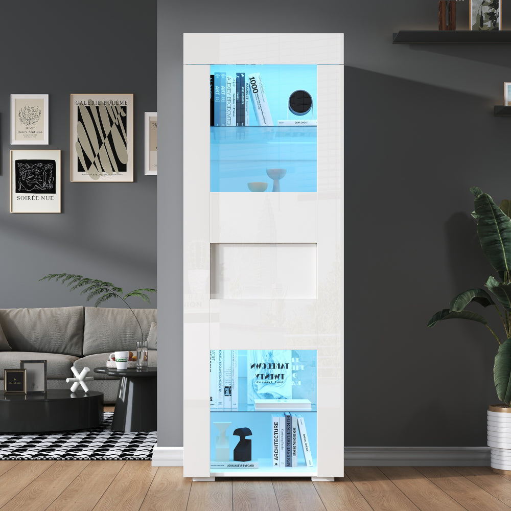 Vitrinekast – Glazen Kast – Displaykast – Opbergkast – Woonkamerkast – Wit Hoogglans – 2 Glazen Planken – 60x40x170 cm