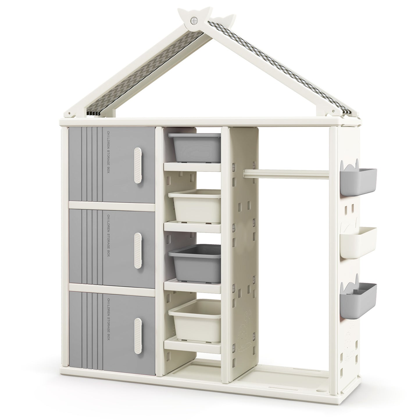 Kinderkast – Opbergkast – Speelgoedkast – Kleerkast – Kindermeubel – Huisstijl – Kledingrek – HDPE Kunststof – 130x34x156,5 cm