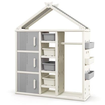 Kinderkast – Opbergkast – Speelgoedkast – Kleerkast – Kindermeubel – Huisstijl – Kledingrek – HDPE Kunststof – 130x34x156,5 cm