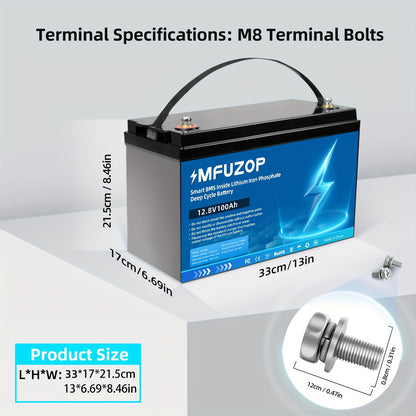 Lithium Accu – LiFePO4 Accu – Lithium Batterij – Loodaccu Vervanger – Oplaadbare Accu – 12V 100Ah – Intelligent BMS – Snelladen 100A