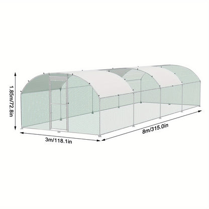 Kippenhok – Kippenren – Pluimveehuis – Kippenren Buiten – Kippenkooi Dome Dak – 8x3x2m – Gegalvaniseerd Staal – Volledige Overkapping