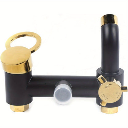 Goodslinesshop 3-Function Bathroom Shower Set Shower Arm Regenerative Shower Hand Shower Shower System Black Bathroom Water Tap Rain Shower Head Set Mounted on the Wall with Soap Holder High-Quality Black Golden