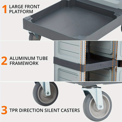 Schoonmaakkar – Schoonmaaktrolley – Schoonmaakwagen – Poetskar – Poetswagen – 2 Kastjes & 3 Planken – Draagvermogen 136 kg – 6 Zwenkwielen – Duurzaam PP Materiaal – Afneembare Vinyl Tas – Ergonomisch Handvat