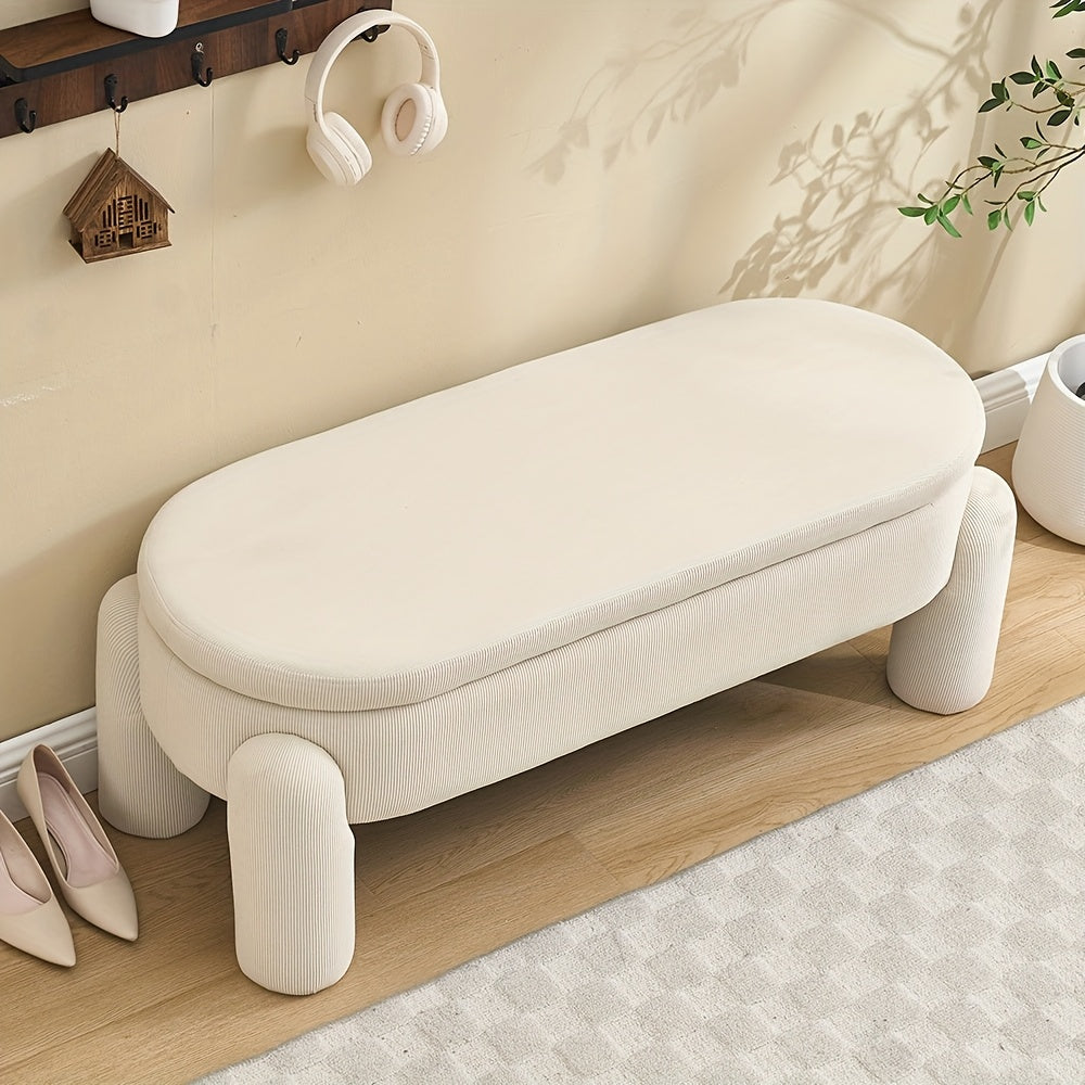 Modern Storage Bench with Hidden Compartment - Soft Chenille Fabric Ottoman Bench with Cushioned Seat, Sturdy Legs & Spacious Interior for Entryway, Living Room, Bedroom - Multi-Functional Furniture in Neutral Tones (Beige, B