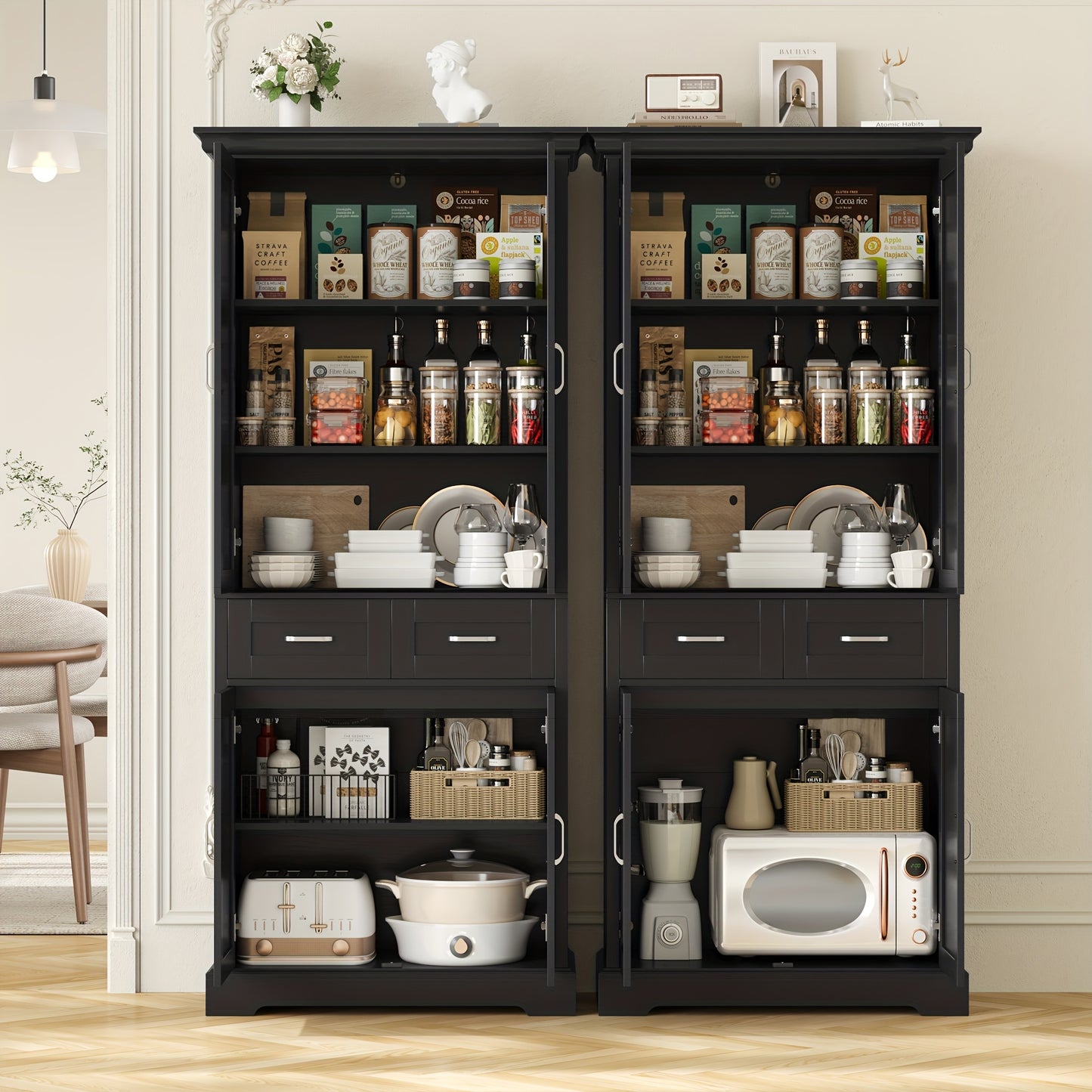 Opbergkast – Kast Met Lades – Keukenkast – Vitrinekast – Wandkast – Mat Zwart – Duurzaam Hout – Compact Design