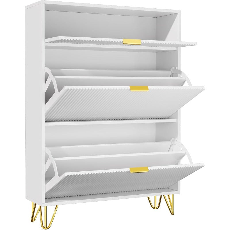 Schoenenkast – Schoenenrek – Schoenendressoir – Schoenopberger – Halmeubel – Wit – 3 Verdiepingen Met Inklapbare Lades – Compact 80 x 24 x 118,5 cm