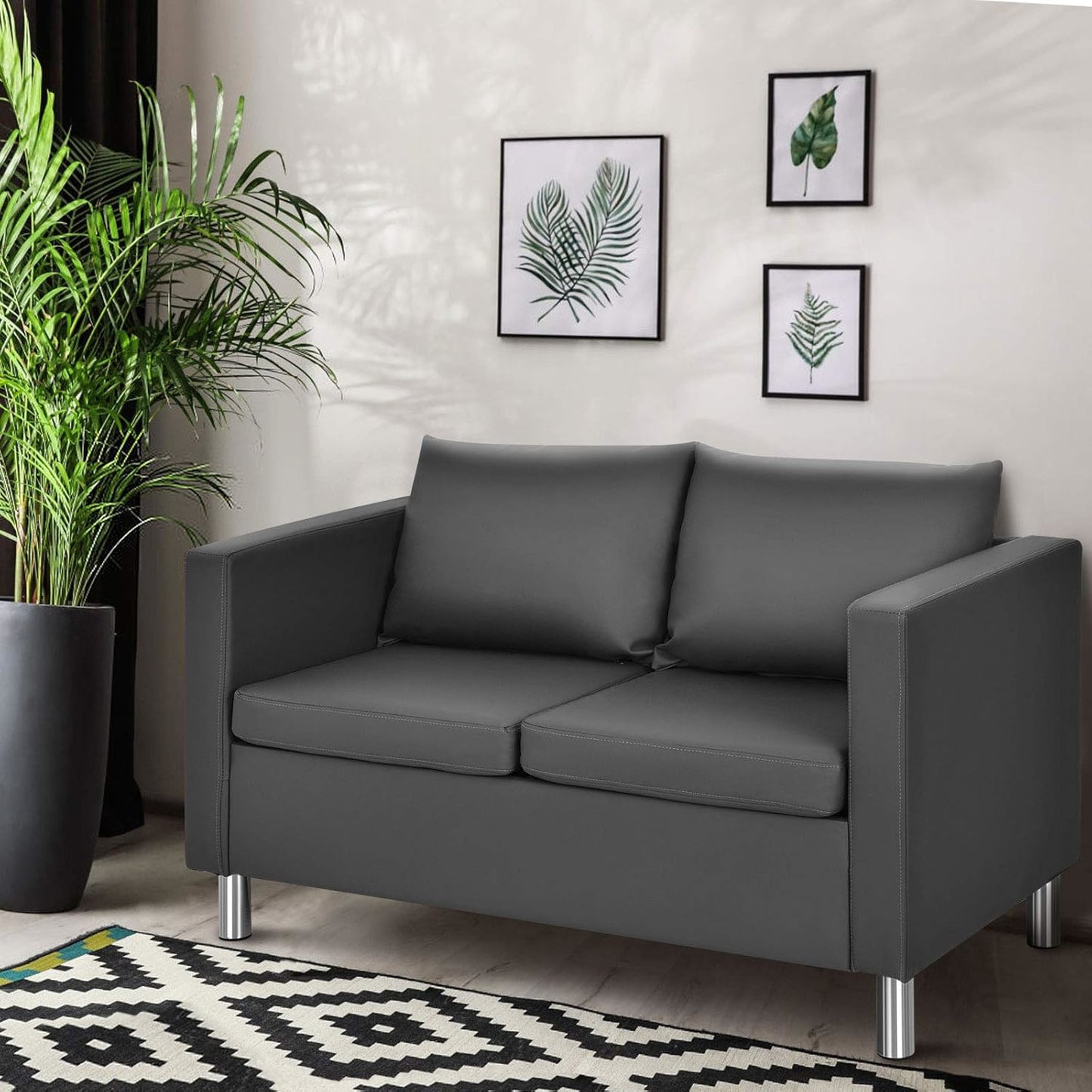 2-zitsbank – loveseat – zitbank – tweezits – tweezitsbank – ergonomisch zitcomfort – synthetisch leer grijs