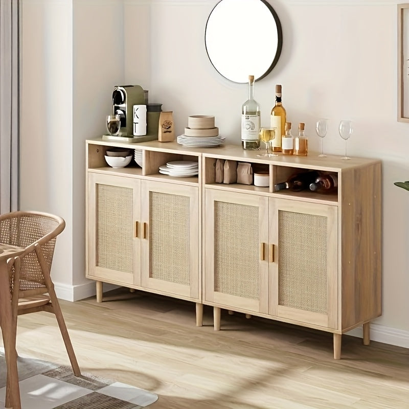 Modern Rattan Dressoir – Kast – Opbergkast – Sideboard – Buffetkast – Kunststof Hout – Makkelijk Te Monteren – Natuurlijk Eiken Afwerking