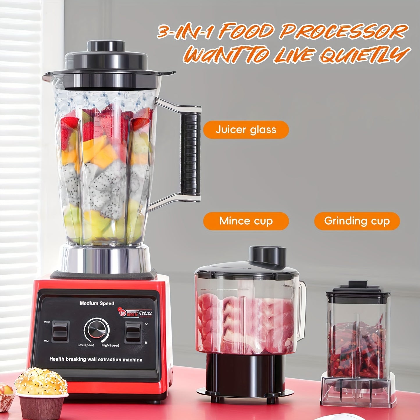 3-in-1 Mixer – Keukenmixer – Blendermachine – Smoothiemaker – Milkshakemixer – 700W Krachtige Motor – 15 Snelheidsstanden – 3 Mengkommen (3L, 1,5L, 0,5L)