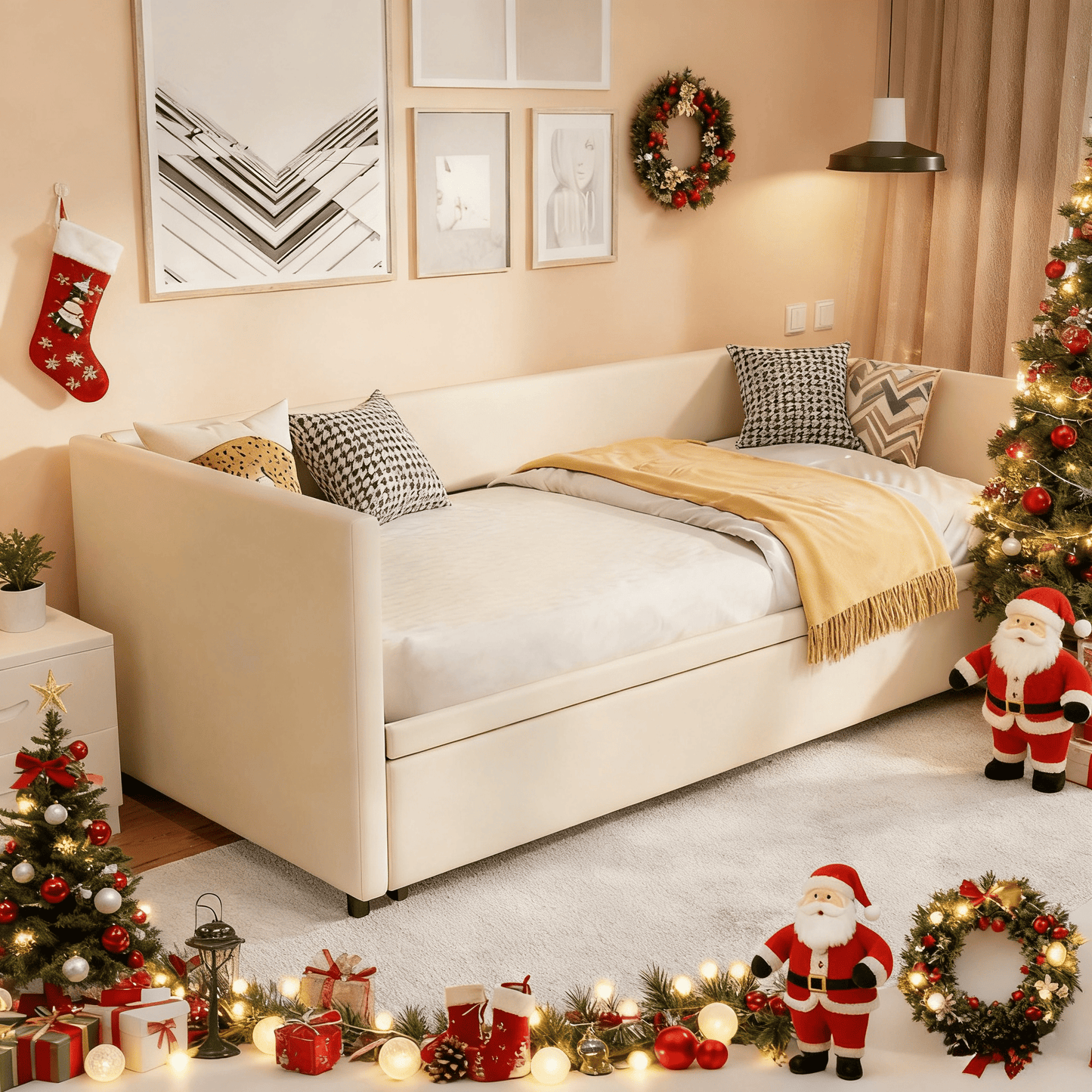 Slaapbank – Bedbank – Logeerbank – Bankbed – Opklapbed – Uitschuifbaar 180x200 cm – Fluwelen Bekleding – Stevige Houten Lattenbodem