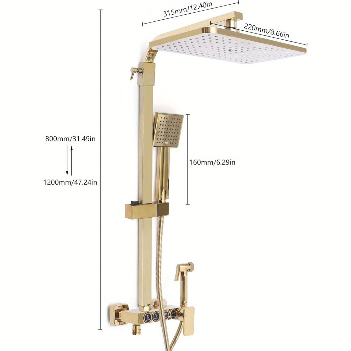 Douche Systeem – Regendouche – Handdouche – Douche Set – Douche Mixer – Messing Materialen – Verstelbare Hoogte 80-120cm