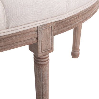 Bankje – Zitbank – Poef – Halbank – Loungekruk – Gevuld Kussen – Linnen Bekleding – Stabiele Houten Poten – 140,5 x 51 x 48 cm – Beige