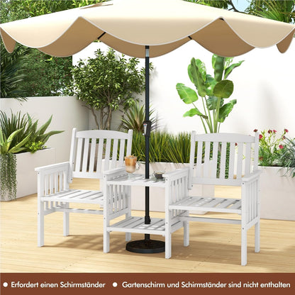 Tuinbank – Buitenbank – Terrasbank – Balkonbank – Picknickbank – Houten 2-Zits Bank Met Tafel – Parasolhouder – 165 x 60 x 88 cm – Massief Grenenhout – Draagvermogen 330 kg – Wit
