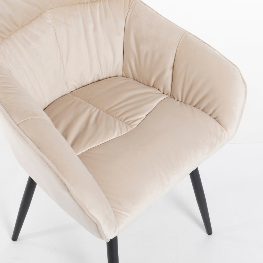 Eetkamerstoel – Stoel – Kuipstoel – Armstoel – Keukenstoel – Velvet Bekleding – Metalen Poten – Set Van 2 – Verstelbare Voorpoten – Beige