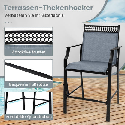 Tuinstoelen – Terrastoelen – Balkontoelen – Buitenstoelen – Barstoelen – Sneldrogende Zitting – Stevig Metalen Frame – Blauw – Set van 2 – Draagkracht 180 kg