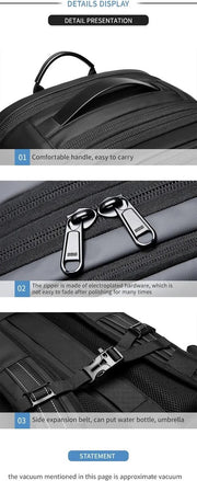 Vacuum Rugzak Handtas - Compressie - Met laptopvak - Met anti-diefstalslot - 57 tot 75 liter - 33 cm x 15 cm x 48 cm - Zwart