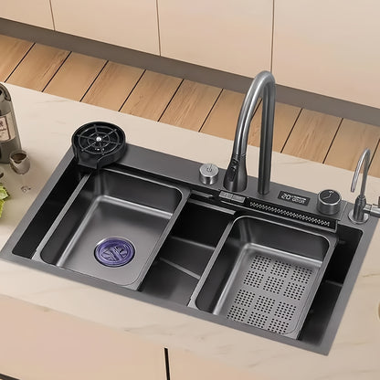Keukenspoelbak – Spoelbakken Keuken – Wasbak Keuken – Gootsteen Keuken – Enkele Spoelbak – RVS 304 – 80x45 cm – Inbouw Onderbouw Opbouw – Met Afdruipvlak – Zwart