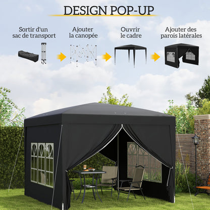 Outsunny Canopy Tent Pop-Up Folding 3 X 3M 4 Removable Walls + Black Carry Bag