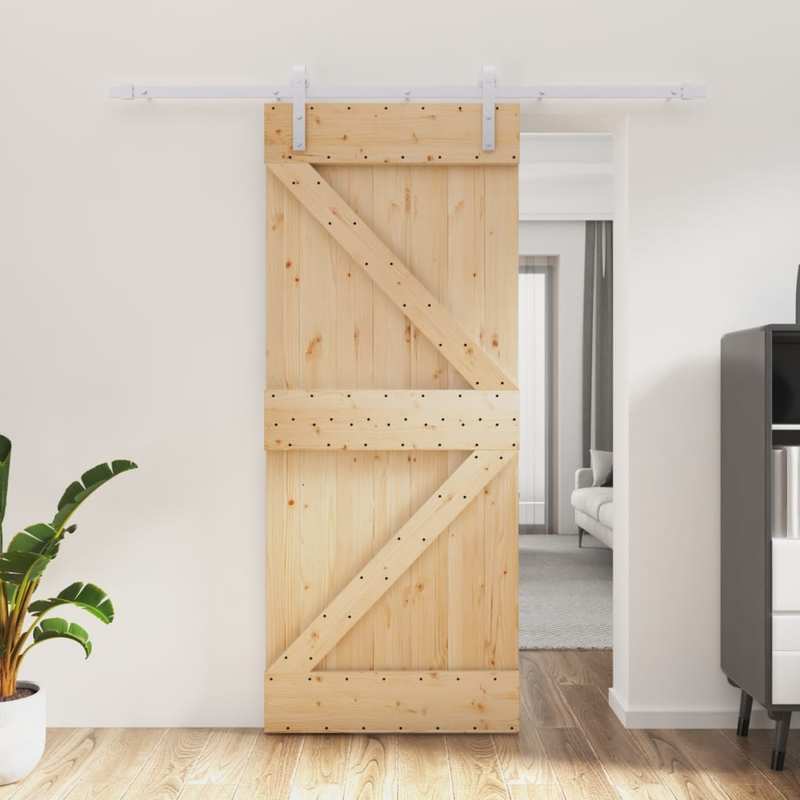 Schuifdeur – Schuifpaneel – Deurafscheiding – Ruimtebesparende Deur – Massief Vurenhout – Bruin – 85x210 cm – Met Seizingsysteem – Duurzaam & Praktisch
