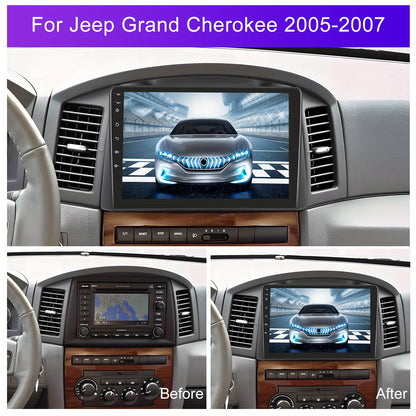 PODOFO 2G + 64G Android 15 Car Radio for Jeep Grand Cherokee 2005-2007 with Wireless Carplay Android Car, Radio 25.4 cm Touchscreen Navigation DSP B/T WiFi FM/RDS Radio, Steering