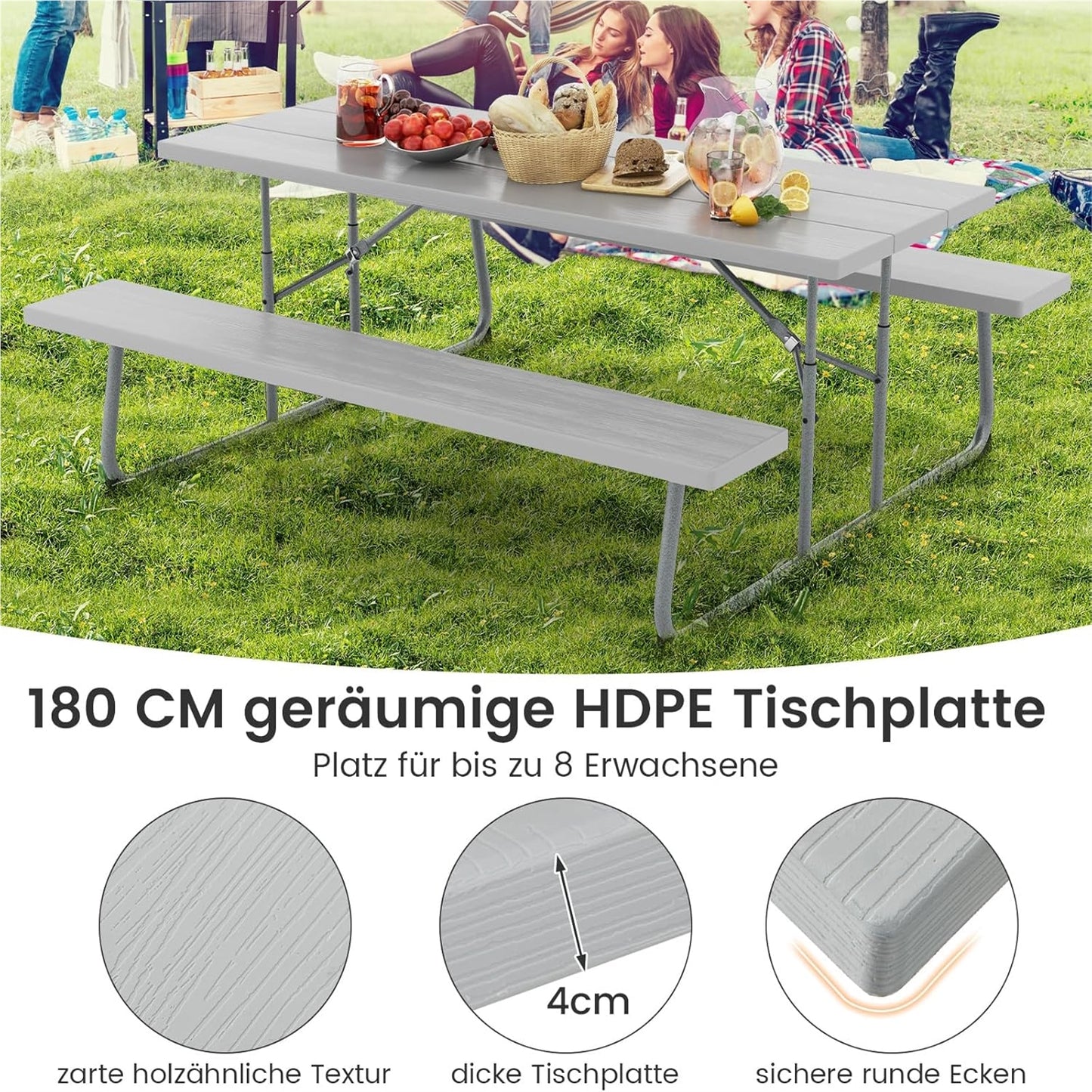 Biertafeltje – Biertafel – Bierbank – Biertafelset – Biertentset – Inklapbaar – HDPE Tafelblad – Parasolhouder
