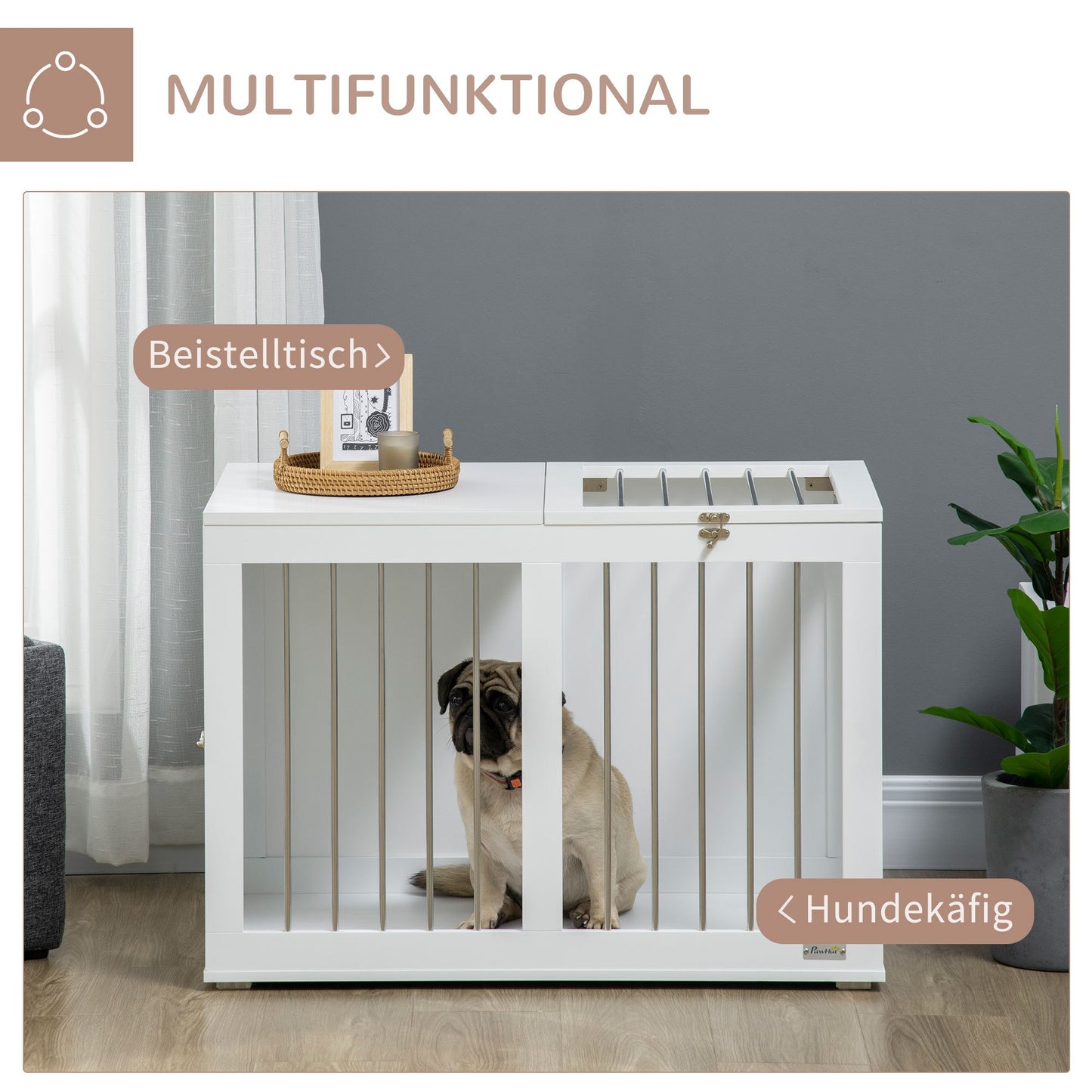 Hondenbench – Hondenkooi – Hondenhok – Hondenkennel – Wit – 2 Lockable Deuren – Stevige MDF & Stalen Constructie – 80x50x56,5 cm – Voor Middelgrote Honden