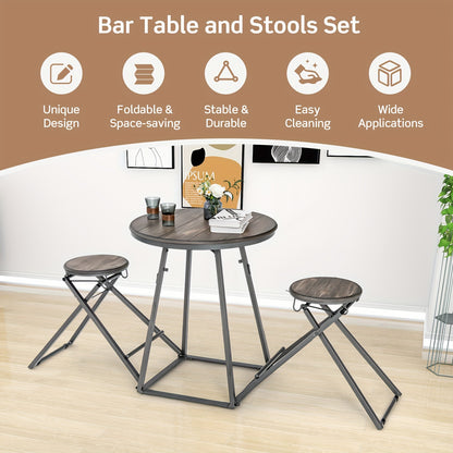 Industriële Eettafelset – Ronde Eettafel – Inklapbare Krukken – Compacte Tafel – Moderne Zitset – Space-Saving Design – Heavy-Duty Metalen Frame – MDF Tafelblad