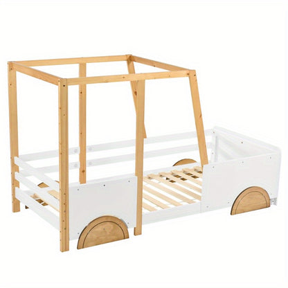 Auto Bed – Kinderbed – Speelbed – Peuterbed – Juniorbed – MDF Wielen – Pin Frame Wit Natuurkleur – Afmeting 90x200 cm