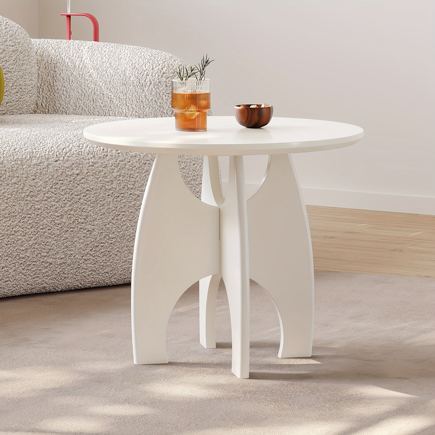 Witte Ronde Salontafel – Bijzettafel – Koffietafel – Tafel – Decoratietafel – Modern Minimalistisch Design – Unieke Sculpturale Poten – Compact Ruimtebesparend – Eenvoudige Montage