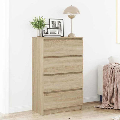 Kast – Opbergkast – Sideboard – Dressoir – Ladekast – Sonoma Oak – 4 Laden & Afsluitbare Deuren – MDF Hout 60x35x98,5 cm – Stevig & Eenvoudig Te Monteren
