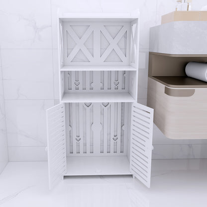 Scandinavian Dual-Door PVC Cabinet - Decorative Cutouts & Multi-Room Organizer for Bathroom/Kitchen/Bedroom [Space-Saving 40x25x90cm, Easy-Clean]