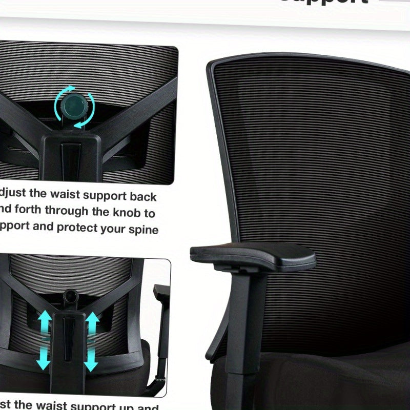 Heavy-Duty Ergonomic Office Chair - High Back Mesh Backrest with Adjustable Height, 2D Lumbar Support & 105° Recline, Swivel Computer Desk Chair, for Home Office, Call Center, Gaming - Supports Up to 200kg/440lbs, Sturdy Whe