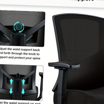 Heavy-Duty Ergonomic Office Chair - High Back Mesh Backrest with Adjustable Height, 2D Lumbar Support & 105° Recline, Swivel Computer Desk Chair, for Home Office, Call Center, Gaming - Supports Up to 200kg/440lbs, Sturdy Whe
