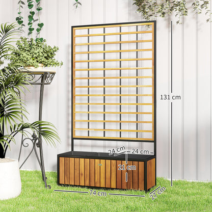 Verhoogde Plantenbak – Tuinbak – Bloembak – Plantenbak Met Klimrek – Balkonbak – Acaciahout En Staal – Drie Plantenvakken Met Drainage – Verstelbare Voeten 74x27x131 cm Teak