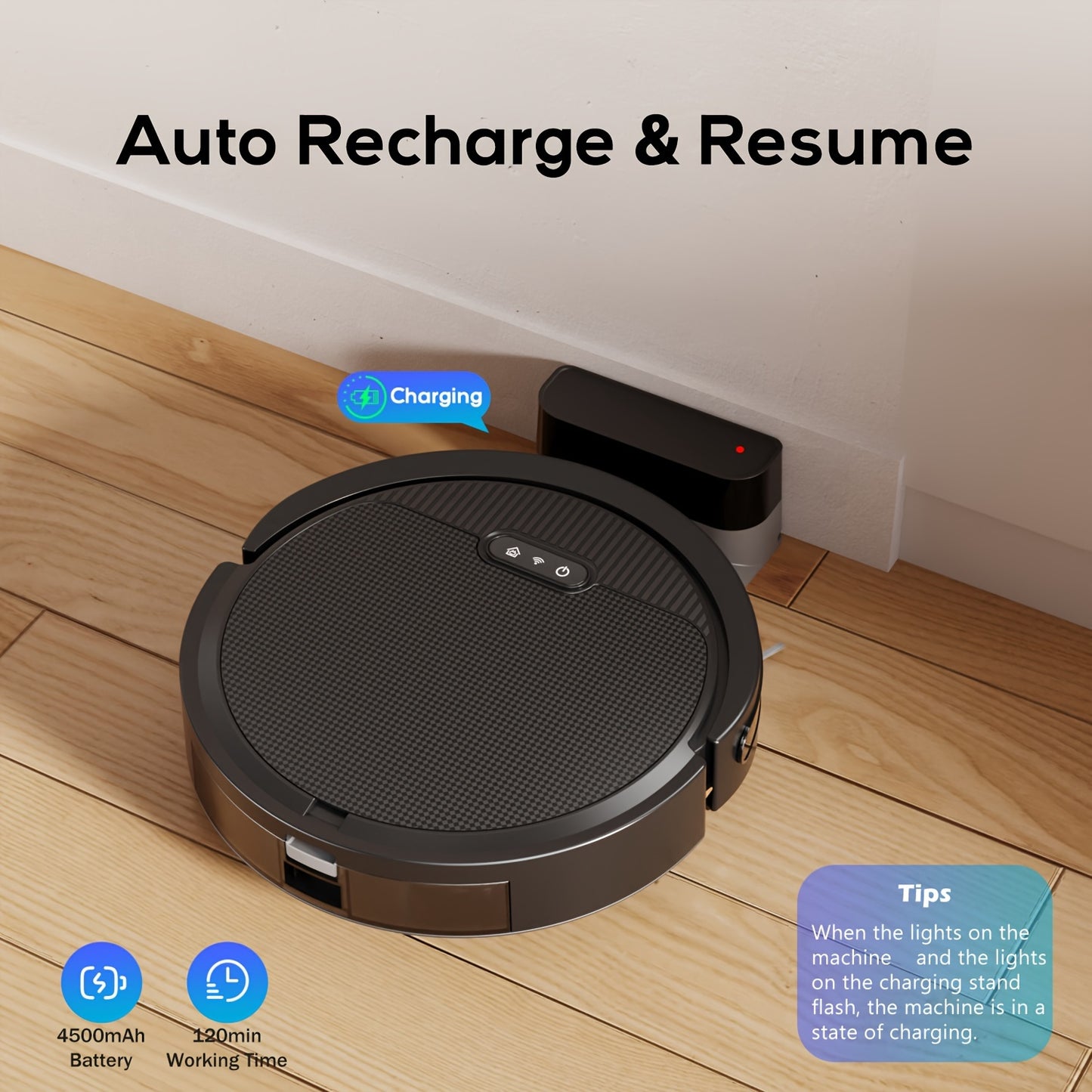 Robotic Vacuum Cleaner, Automatic Self-Charging, Robot Vacuum 4000Pa Powerful Suction, 120 Mins Runtime, Wi-Fi/App/Alexa Control, For Pet Hair, Hard Floor And Low-Pile Carpet.
