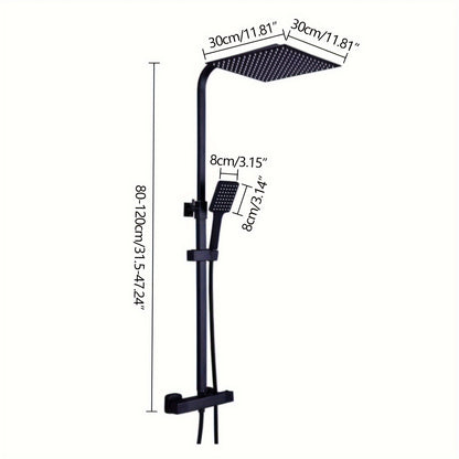 Douchekolom Zwart – Douchepaneel – Regendouche – Thermostaatkraan – Handdouche – 30x30 cm Regendouche – Veilig Thermostaatventiel
