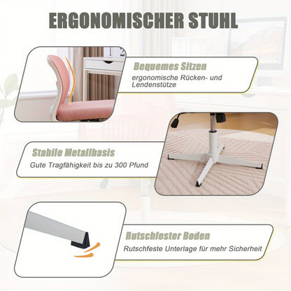 Bureaustoel – Bureaustoelen – Office Chair – Gamestoel – Draaistoel – Verstelbaar in Hoogte – 360° Draaibaar – Met Stevig Metalen Frame – Brede Zitting – Zonder Armleuningen – Zacht Gewatteerd – Roze