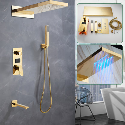 Doucheset – Douche Systeem – Douchekraan – Regendouche – Douchekolom – Thermostatisch Mengventiel – Messing Goudkleurig – LED Temperatuurindicatie