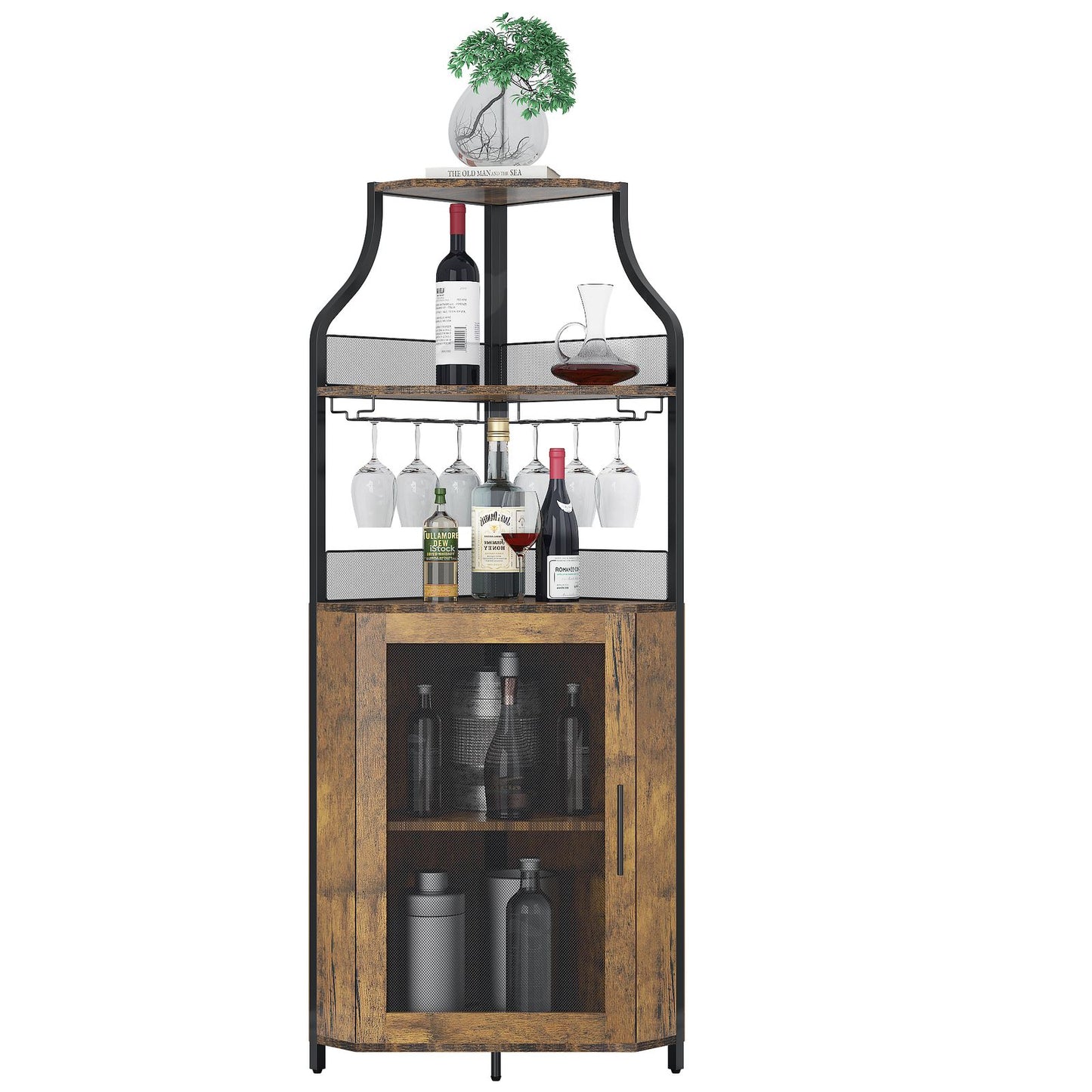 Hoekbar – Hoekbarkast – Wijnkast – Barmeubel – Drankenkast – Hardhouten 5 Verdiepingen – Verstelbare Planken & Poten
