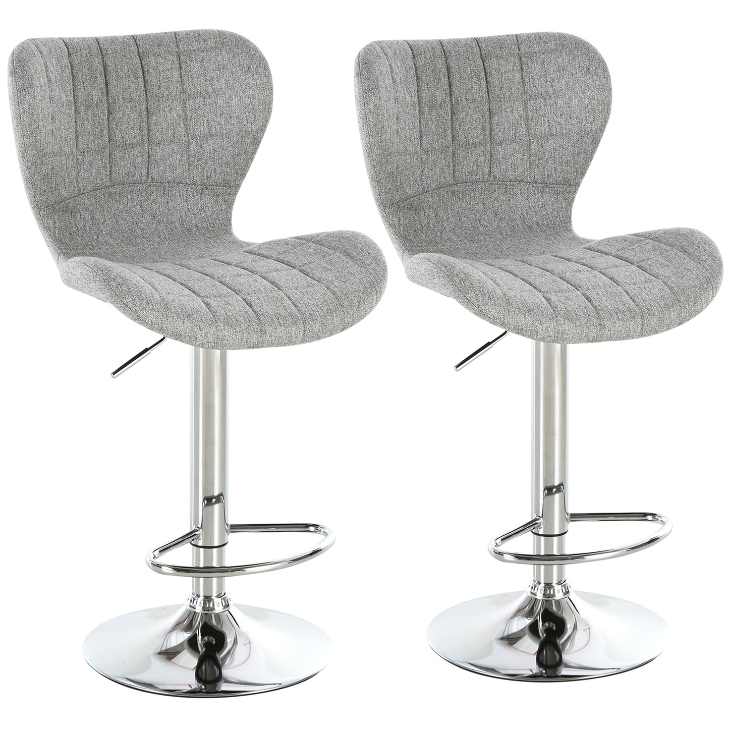 Barstoel – Barkruk – Keukenstoel – Verstelbare Kruk – Draaiende Barkruk – Set van 2 – Verstelbare Zithoogte 59-81 cm – 360° Draaibaar – Linnen Bekleding Grijs
