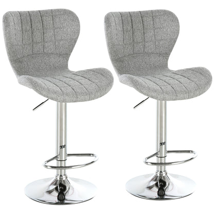 Barstoel – Barkruk – Keukenstoel – Verstelbare Kruk – Draaiende Barkruk – Set van 2 – Verstelbare Zithoogte 59-81 cm – 360° Draaibaar – Linnen Bekleding Grijs