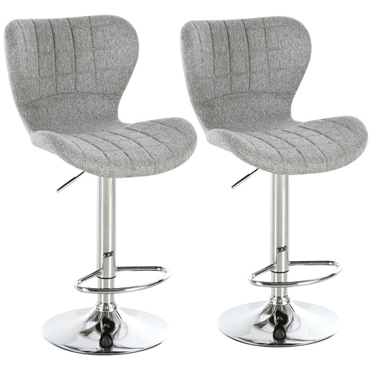 Barstoel – Barkruk – Keukenstoel – Verstelbare Kruk – Draaiende Barkruk – Set van 2 – Verstelbare Zithoogte 59-81 cm – 360° Draaibaar – Linnen Bekleding Grijs