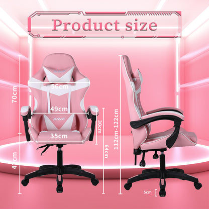 Gamingstoel – Gamestoel – Gaming Chair – Bureaustoel – Ergonomische Stoel – 135° Verstelbare Rugleuning – Ademend Roze Stof – Breed Zitvlak met Armleuningen